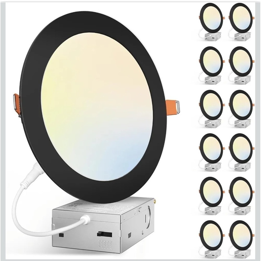 Amico 7 Inch LED Recessed Lights 12 Pack 5CCT Dimmable Black 1300LM